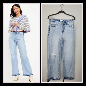 LOFT Wide Leg Jeans | Size 0 / 24 | High Rise | Raw Hem | Distressed